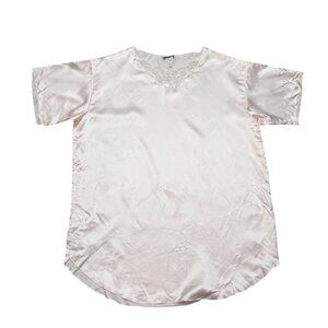 Linda Bis Women's Nightgown Sz L Rose Pink Satin Short Sleeve Vintage Nordstrom